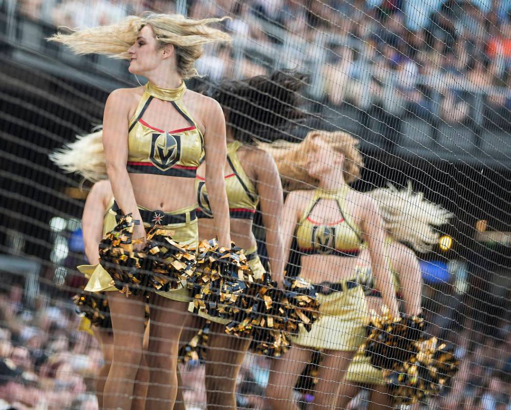 The Golden Aces cheer for the Golden Knights during the Battle For Vegas Charity Softball Game ...