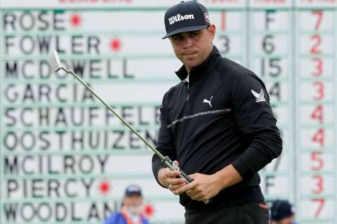 Gary Woodland watches his putt on the sixth hole during the second round of the U.S. Open Champ ...