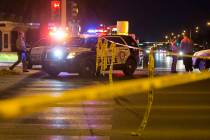 Las Vegas police investigate an officer-involved shooting in the area of West Sahara Avenue and ...