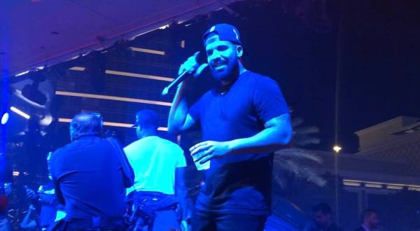 Rap superstar Drake toasts the NBA champion Toronto Raptors at XS Nightclub at Wynn Las Vegas o ...