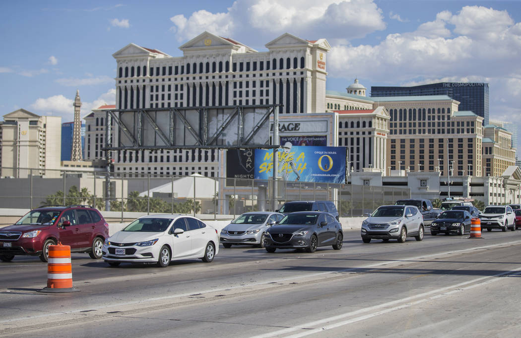 Traffic on Interstate 15 northbound is backed up due to a scheduled closure by the Nevada Depar ...