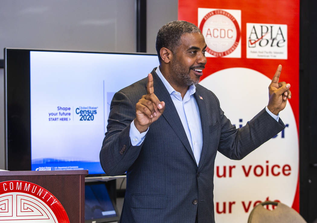 U.S. Rep. Steven Horsford. D-Nev., speaks about his family history to volunteers during an Asia ...