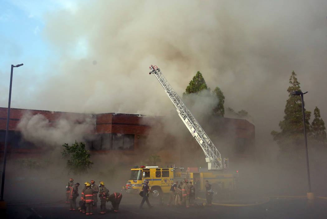 Clark County and Las Vegas fire crews battle a blaze at The Park at 3900 at 3900 Paradise Road, ...