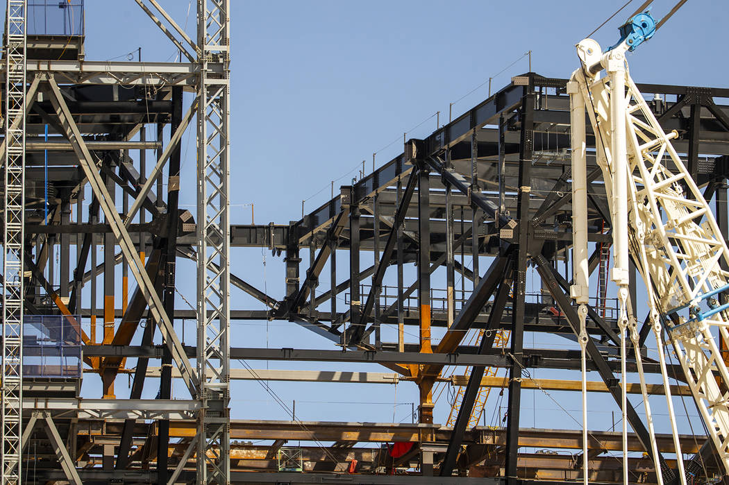 Empty spot atop Raiders Stadium where one of the 65-ton steel canopy trusses was installed and ...