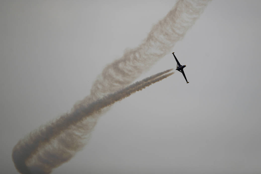 The Fouga Magister performs a demonstration flight at Paris Air Show, in Le Bourget, north east ...