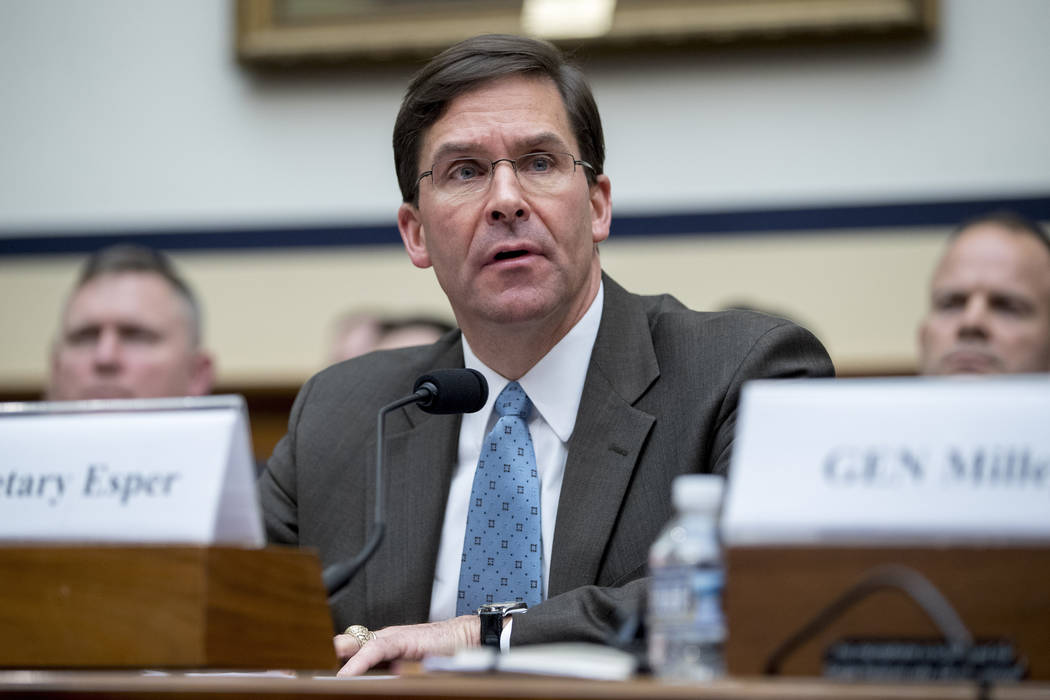 Secretary of the Army Mark Esper speaks during a House Armed Services Committee budget hearing ...