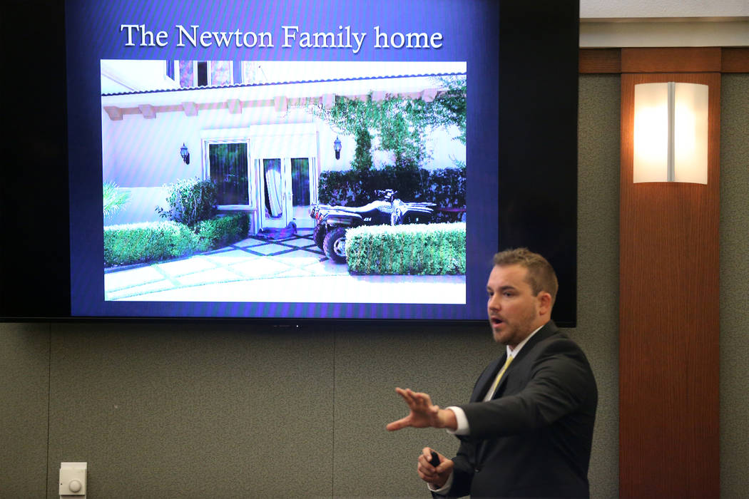 Deputy District Attorney Jory Scarborough gives opening statements in the State of Nevada case ...