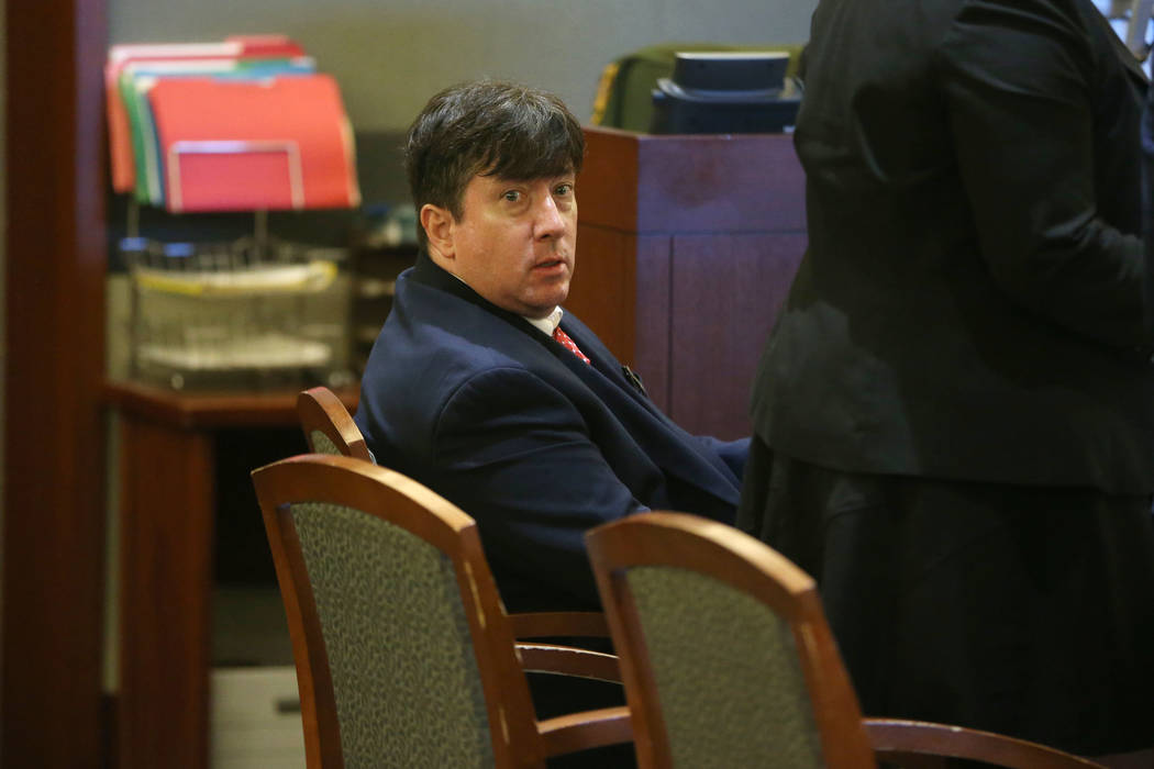 Dr. Mark Taylor, far left, during his trial at the Regional Justice Center in Las Vegas, Tuesda ...