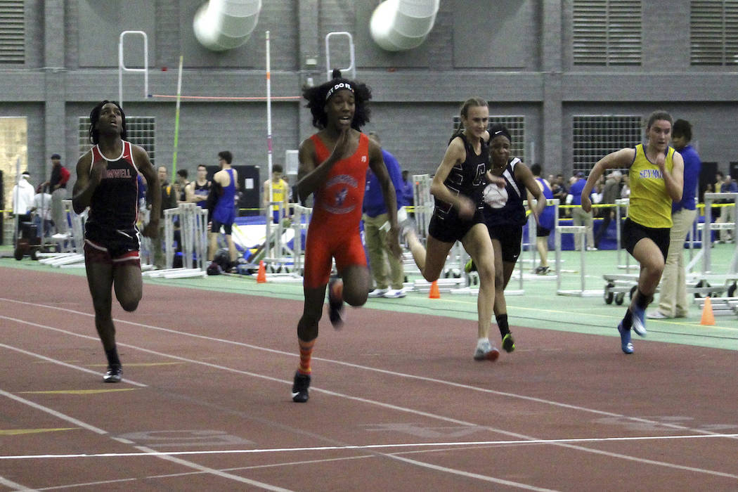 In this Feb. 7, 2019 file photo, Bloomfield High School transgender athlete Terry Miller, secon ...