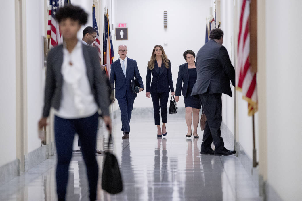 Former White House communications director Hope Hicks arrives for closed-door interview with th ...