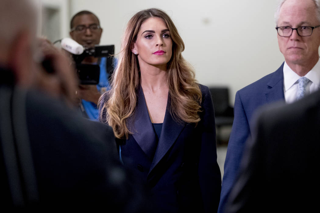 Former White House communications director Hope Hicks arrives for closed-door interview with th ...