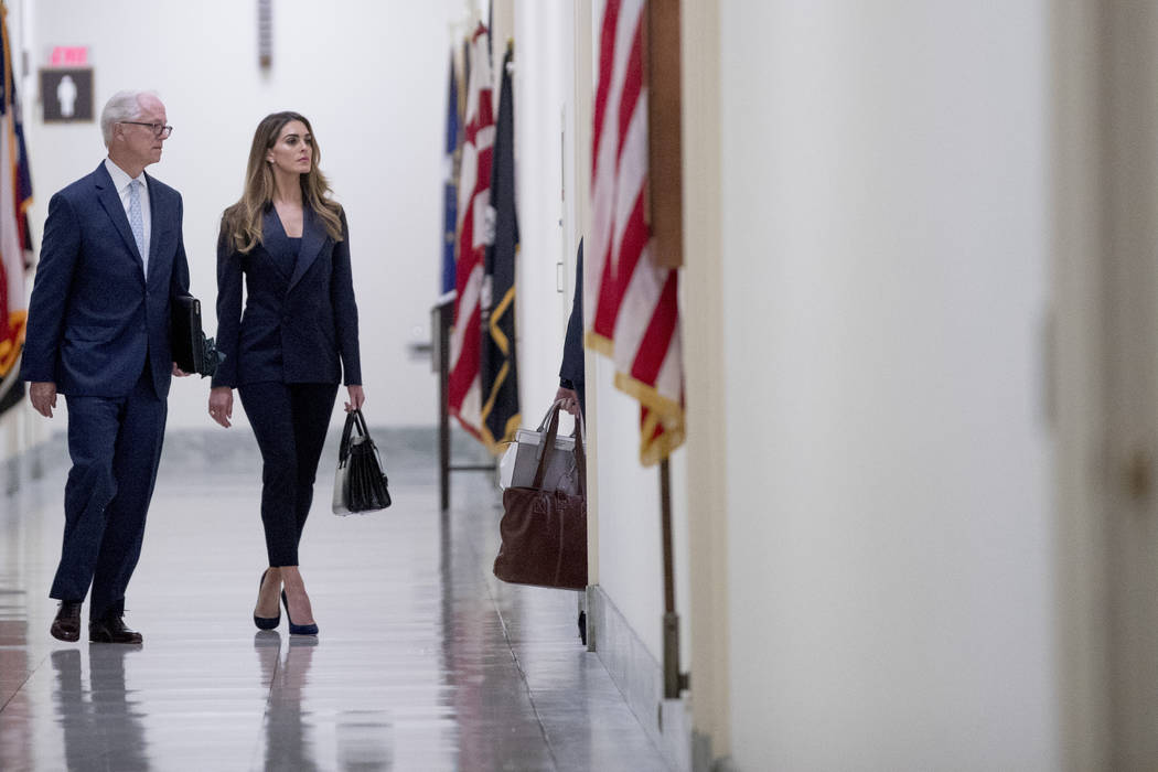 Former White House communications director Hope Hicks arrives for closed-door interview with th ...