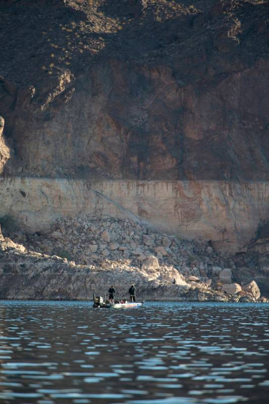 A boat cruises through The Narrows at Lake Mead National Recreation Area on Wednesday, Oct. 17, ...