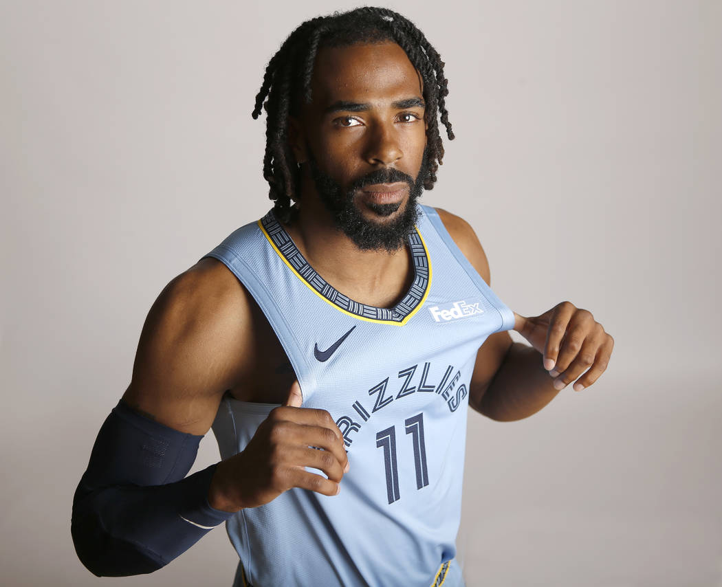 In this Sept. 24, 2018, file photo, Memphis Grizzlies guard Mike Conley poses during the team's ...