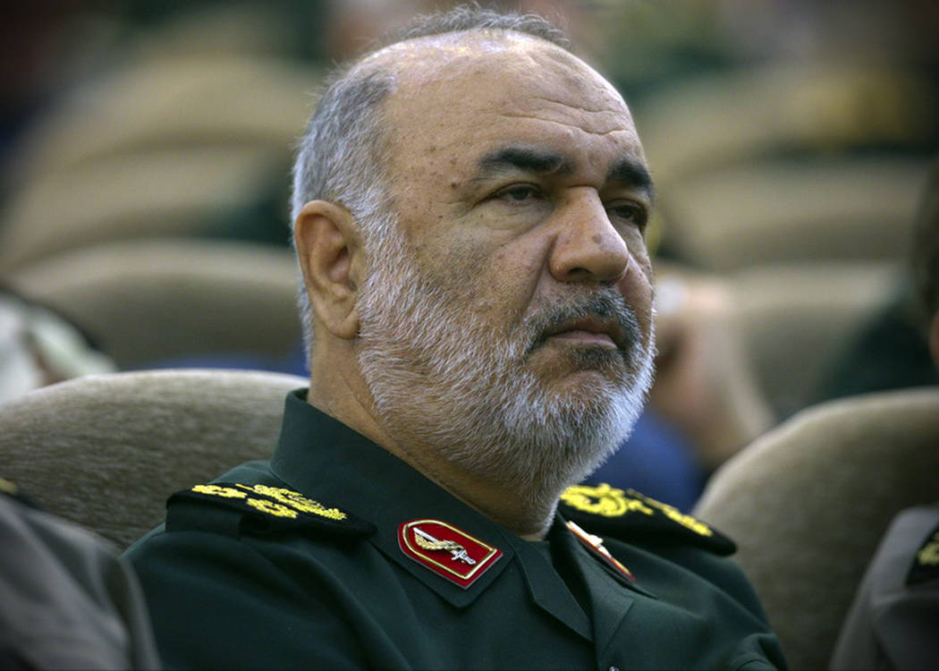 Iran's Revolutionary Guard commander Gen. Hossein Salami attends a meeting in Tehran, Iran, Apr ...