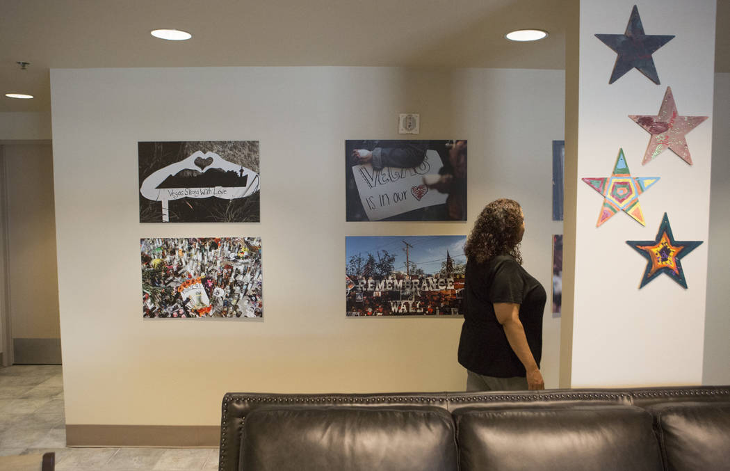 Teresa Etcheberry, coordinator of the Vegas Strong Resiliency Center, walks through the lobby i ...