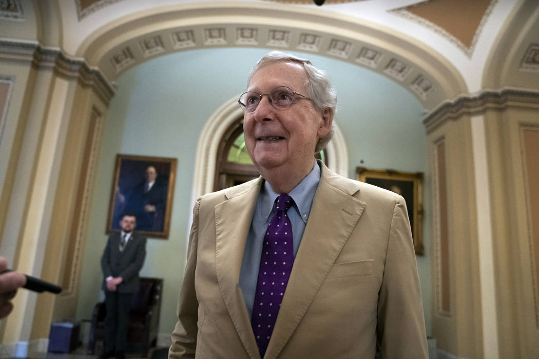 Senate Majority Leader Mitch McConnell, R-Ky., departs the chamber after appealing for lawmaker ...