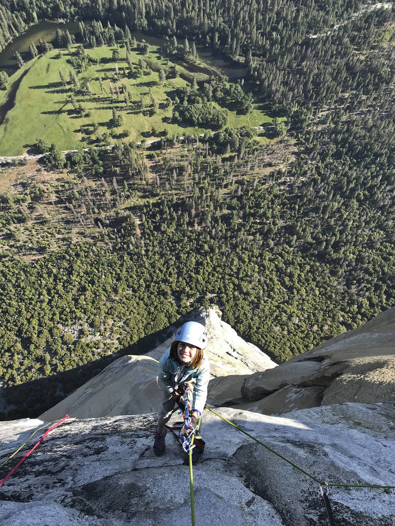 In this June 10, 2019, photo, provided by Michael Schneiter, is Selah Schneiter during her clim ...