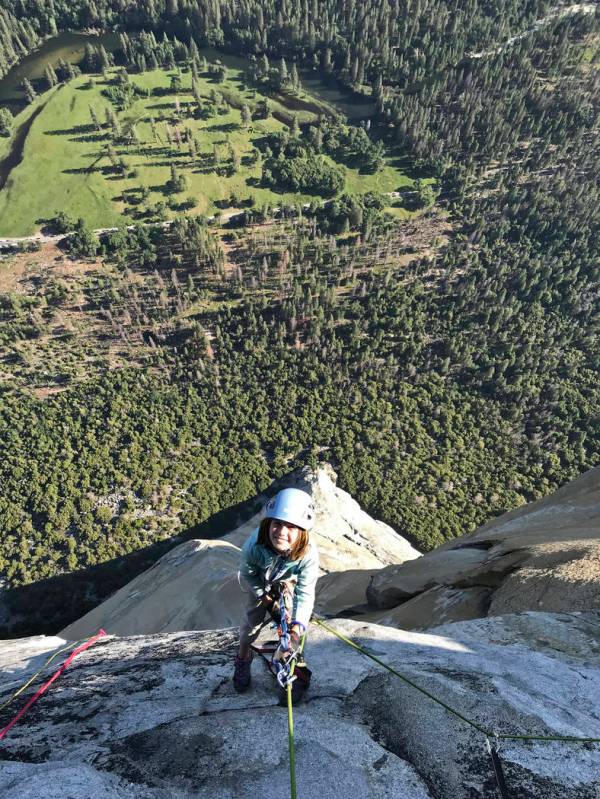 In this June 10, 2019, photo, provided by Michael Schneiter, is Selah Schneiter during her clim ...