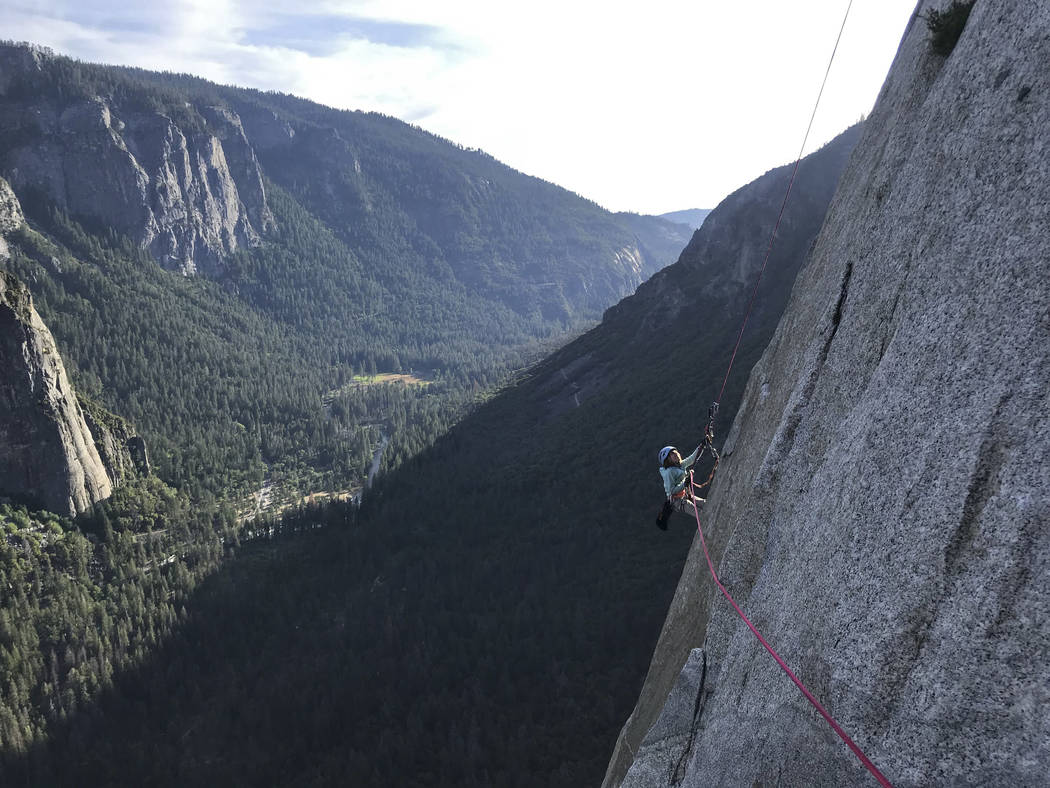 In this June 10, 2019, photo, provided by Michael Schneiter, is Selah Schneiter during her clim ...