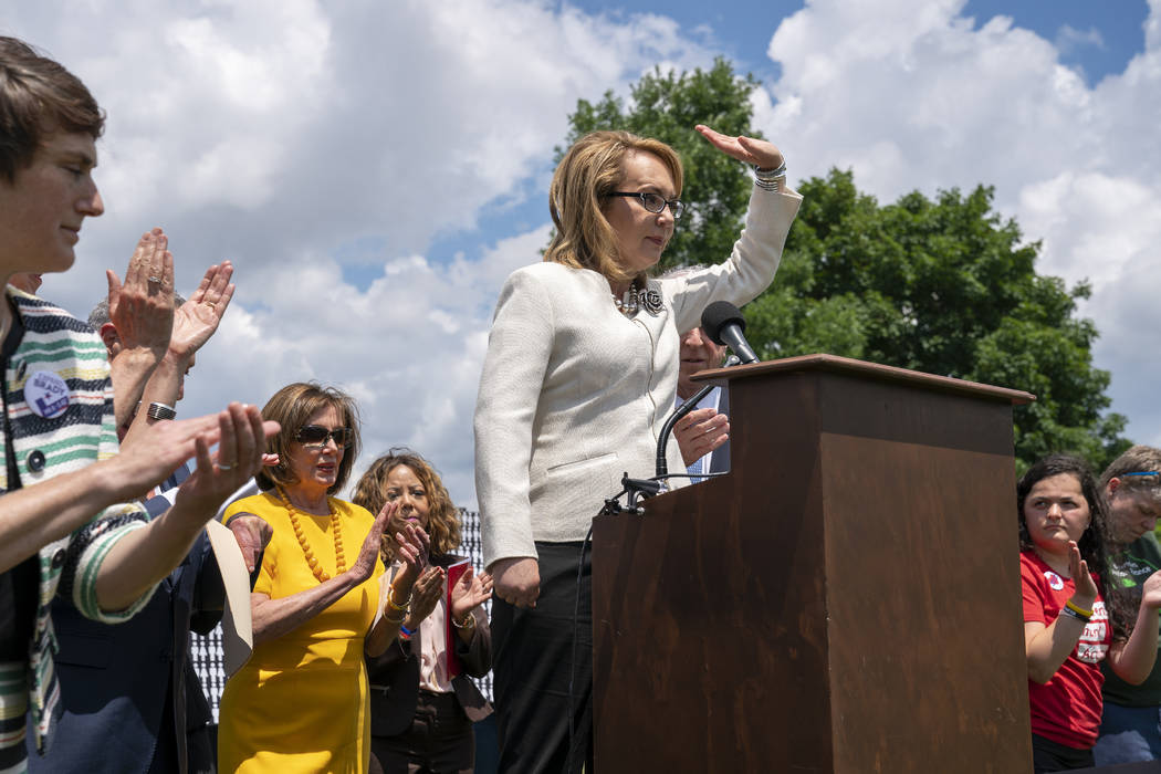 Former Rep. Gabby Giffords of Arizona, who survived an assassination attempt in 2011, joined at ...