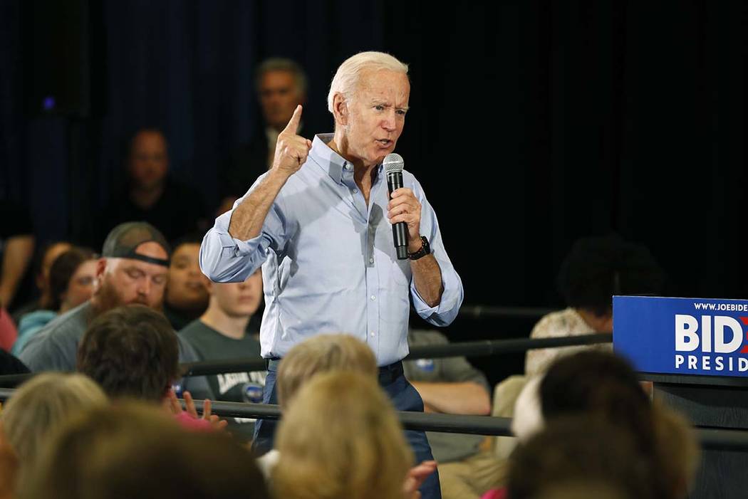 Democratic presidential candidate Joe Biden speaks at Clinton Community College in Clinton, Iow ...