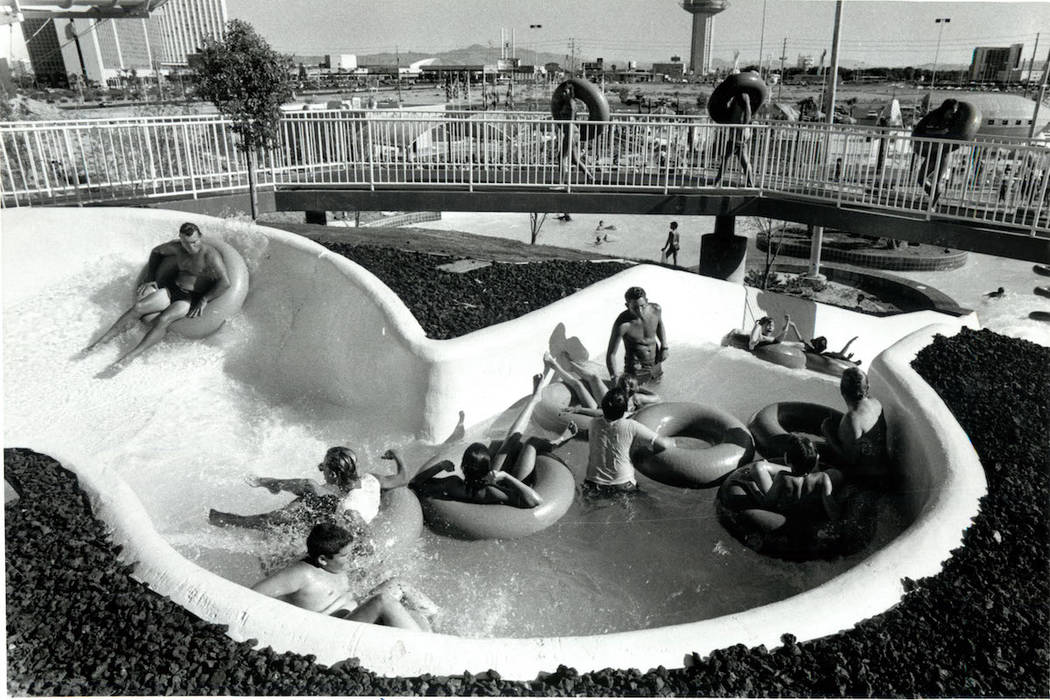 Guests enjoy a ride at Wet 'n Wild on Las Vegas Boulevard in 1989. (Don Euoff/ Las Vegas Review ...