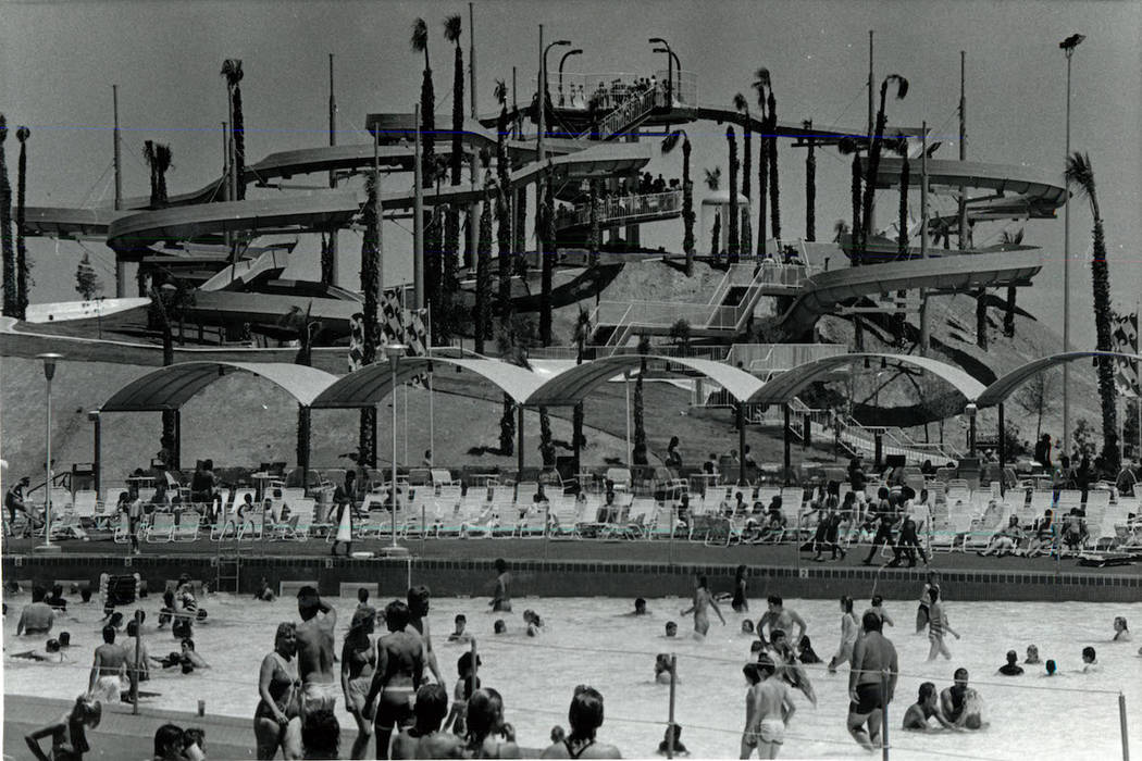 Guests keep cool by enjoying various activities at Wet 'n Wild on Las Vegas Boulevard in 1985. ...