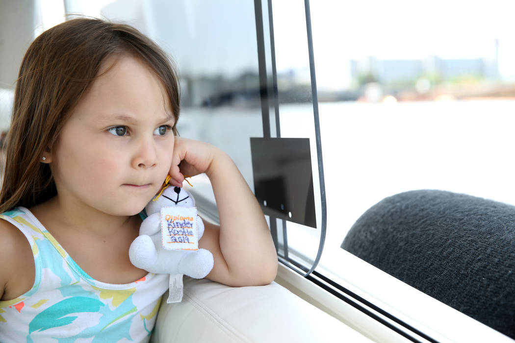 Lucia Levonas, 4, of Elmwood Park, N.J., in a luxury harbor shuttle on the Mystic River near En ...