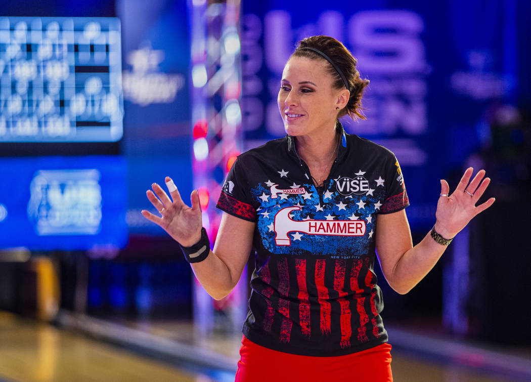 Shannon Sellens greets the fans as her playoff round ends losing to Liz Kuhlkin during the U.S. ...