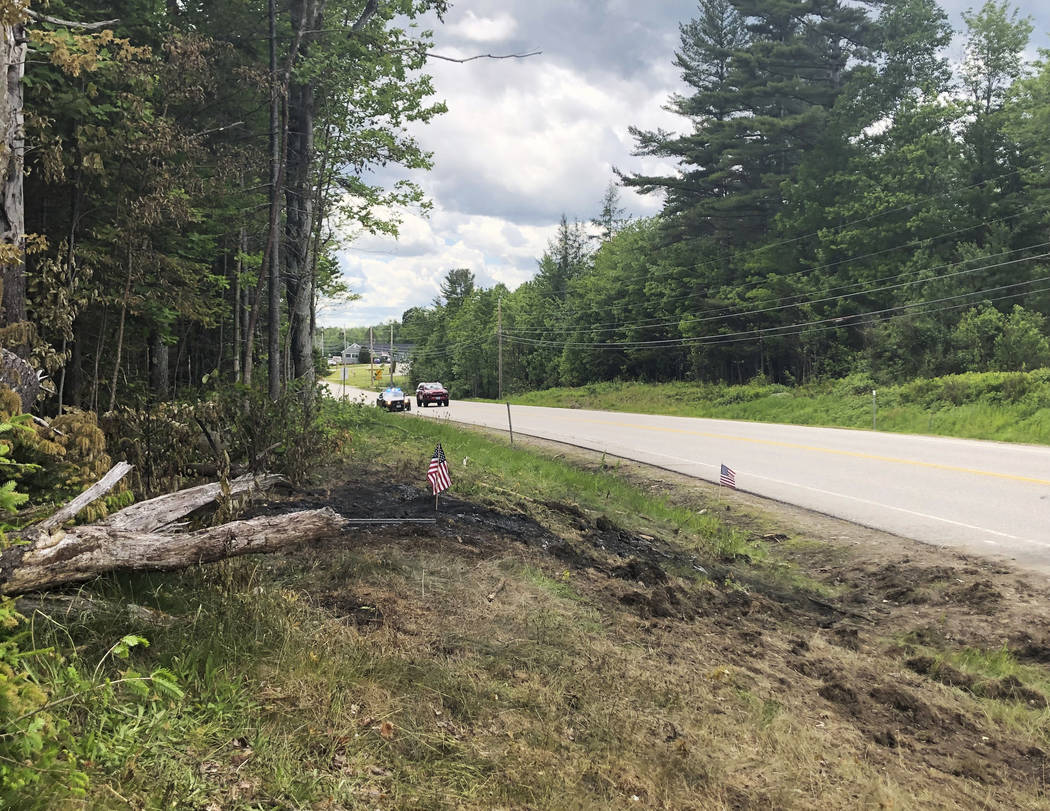 Tire marks are visible Saturday, June 22, 2019, at the scene of a deadly crash involving motorc ...