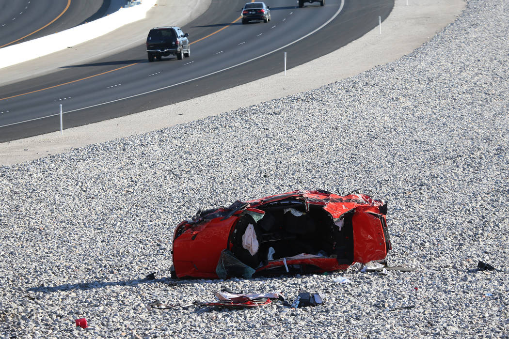 A car crash on the 215 Beltway near Lone Mountain Road in Las Vegas, Saturday, June 22, 2019. ( ...