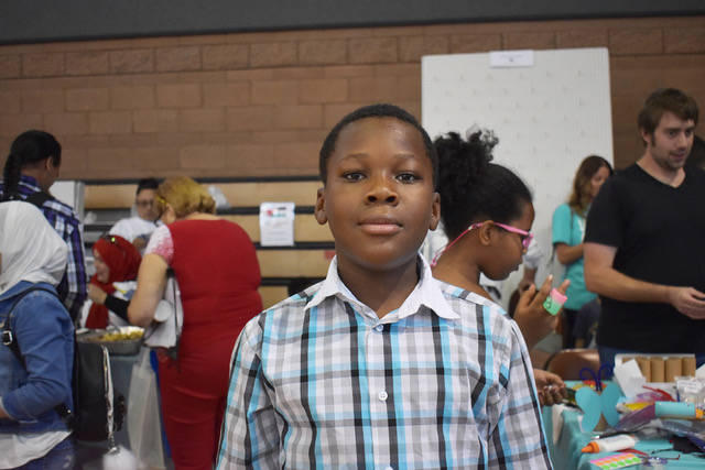 Mkangya Etonde, 12, at the World Refugee event on Thursday, May 20. (Rachel Spacek Las Vegas Re ...