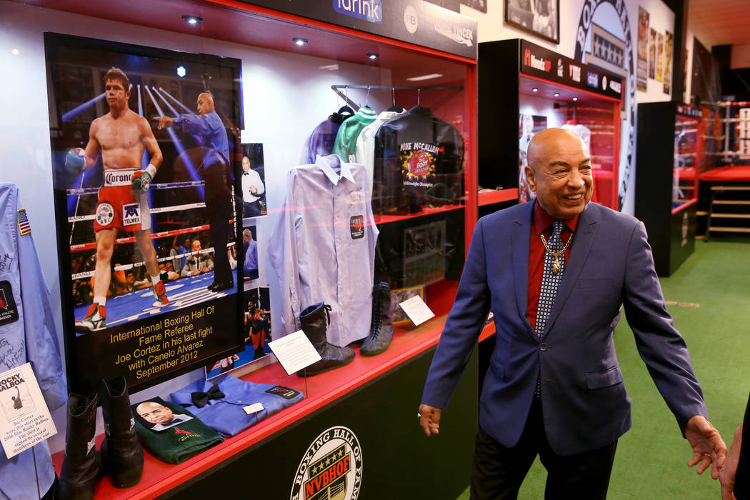 International Boxing Hall of Fame referee Joe Cortez gives a tour of the Nevada Boxing Hall of ...