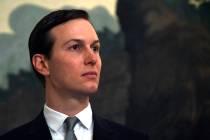 In a March 25, 2019, file photo White House adviser Jared Kushner listens during a proclamation ...