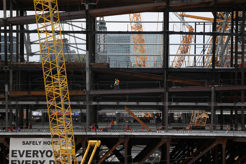 The Raiders stadium construction site in Las Vegas, Tuesday, June 25, 2019. (Erik Verduzco / La ...