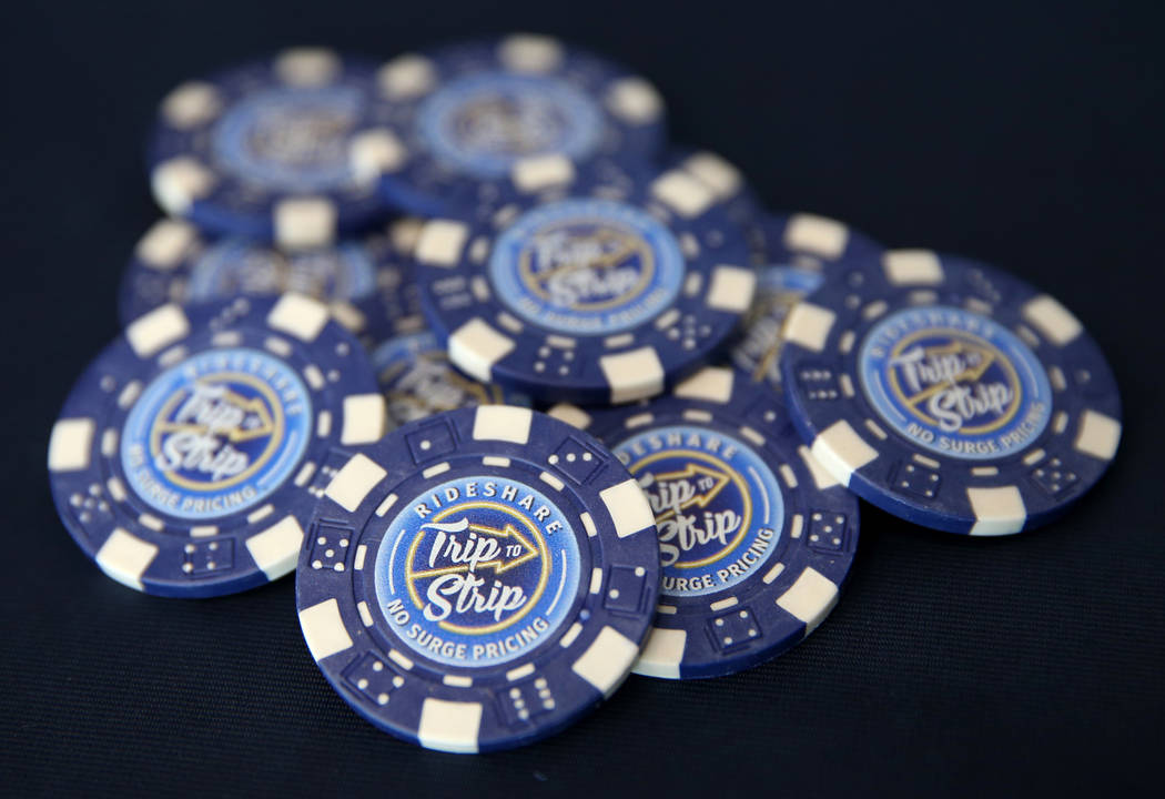 Promotional poker chips during the launch of Trip to Strip, the Regional Transportation Commiss ...