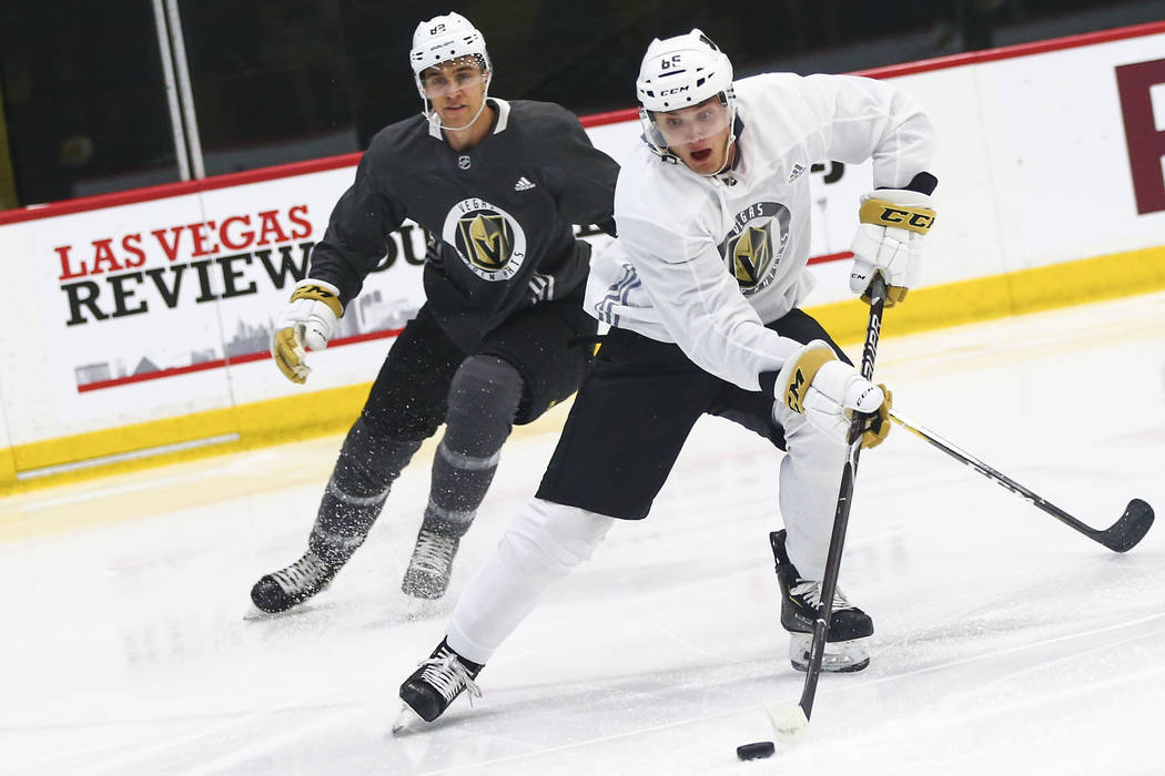 Golden Knights prospect Mitchell Chaffee, a Massachusetts rising junior forward, skates with th ...