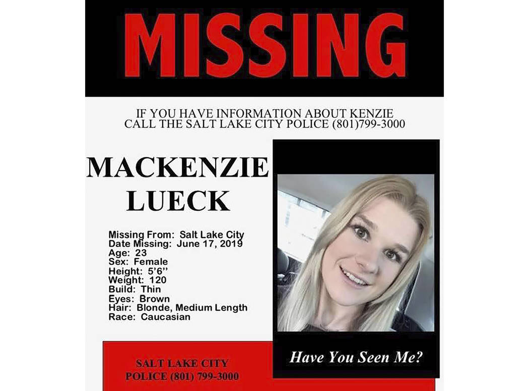 This undated missing persons poster provided by the Salt Lake City Police shows Mackenzie Lueck ...