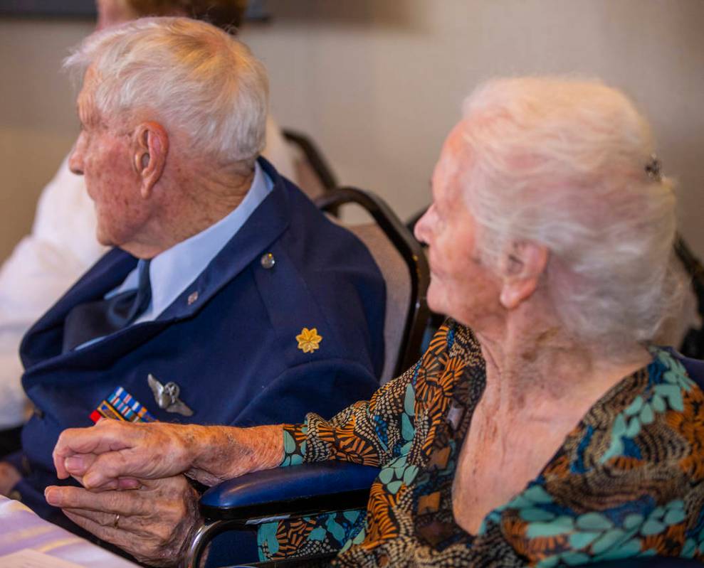 James "Jim" A. Parker and wife Joyce hold hands after 76 years of marriage as The Vet ...