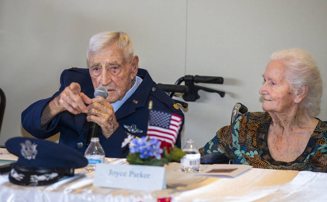 James "Jim" A. Parker with wife Joyce points out his "favorite" grandson du ...