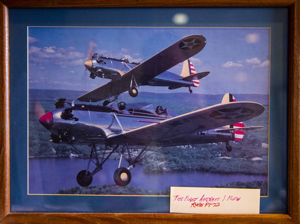 Photo on display of the first aircraft flown by veteran pilot James "Jim" A. Parker, ...