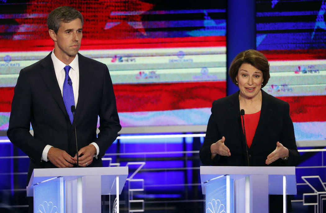 Democratic presidential candidate Sen. Amy Klobuchar, D-Minn., speaks at a Democratic primary d ...