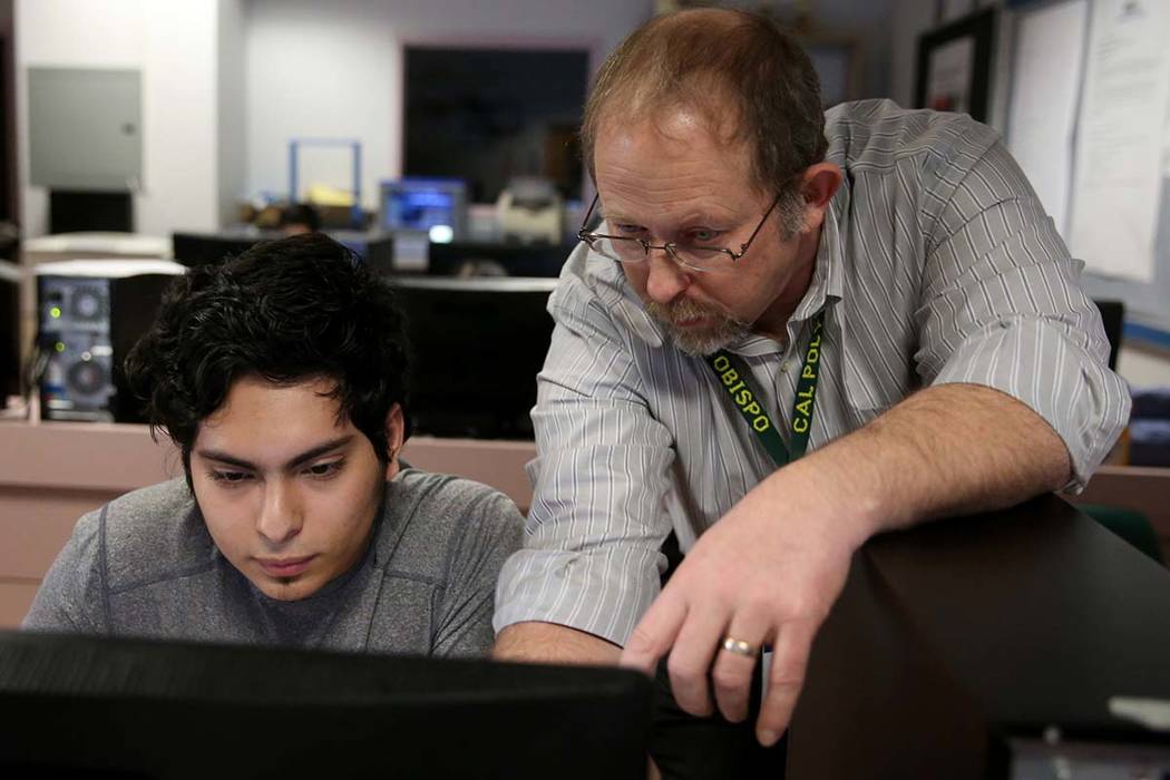 Advanced Technologies Academy teacher Richard Knoeppel, the Nevada Teacher of the Year, works w ...