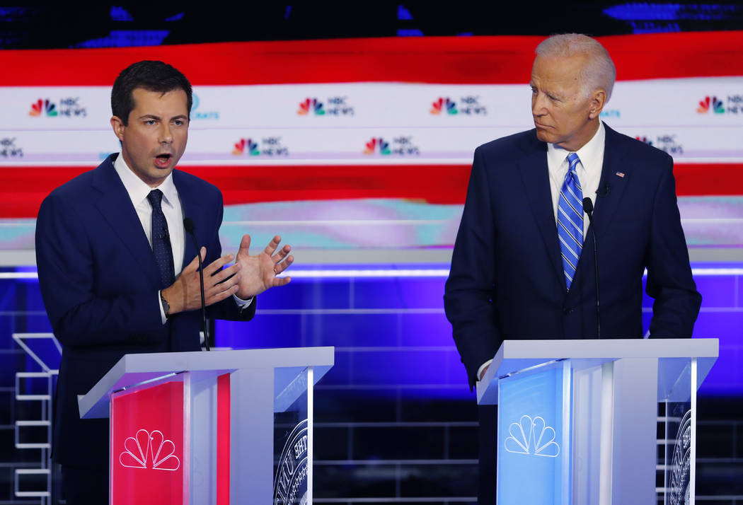 Democratic presidential candidate South Bend Mayor Pete Buttigieg speaks during the Democratic ...