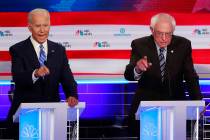 Democratic presidential candidate former vice president Joe Biden, left, and Sen. Bernie Sander ...