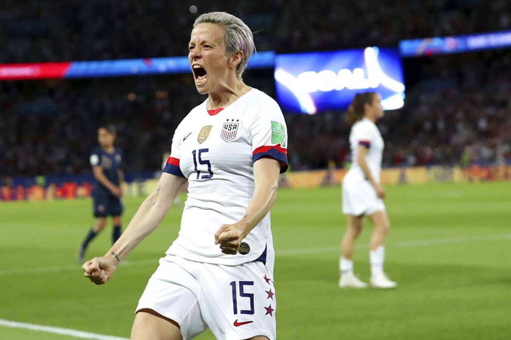 United States' Megan Rapinoe celebrates after scoring her side's second goal during the Women's ...