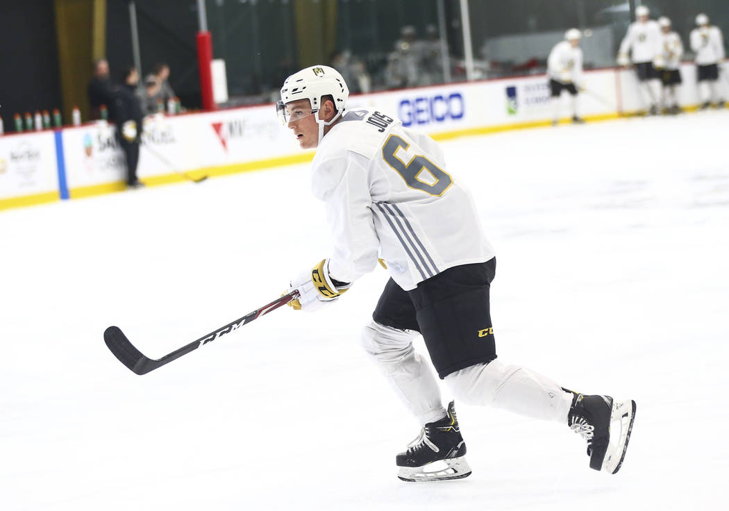 Golden Knights prostect Ben Jones (64) skates by during the first day of development camp at Ci ...