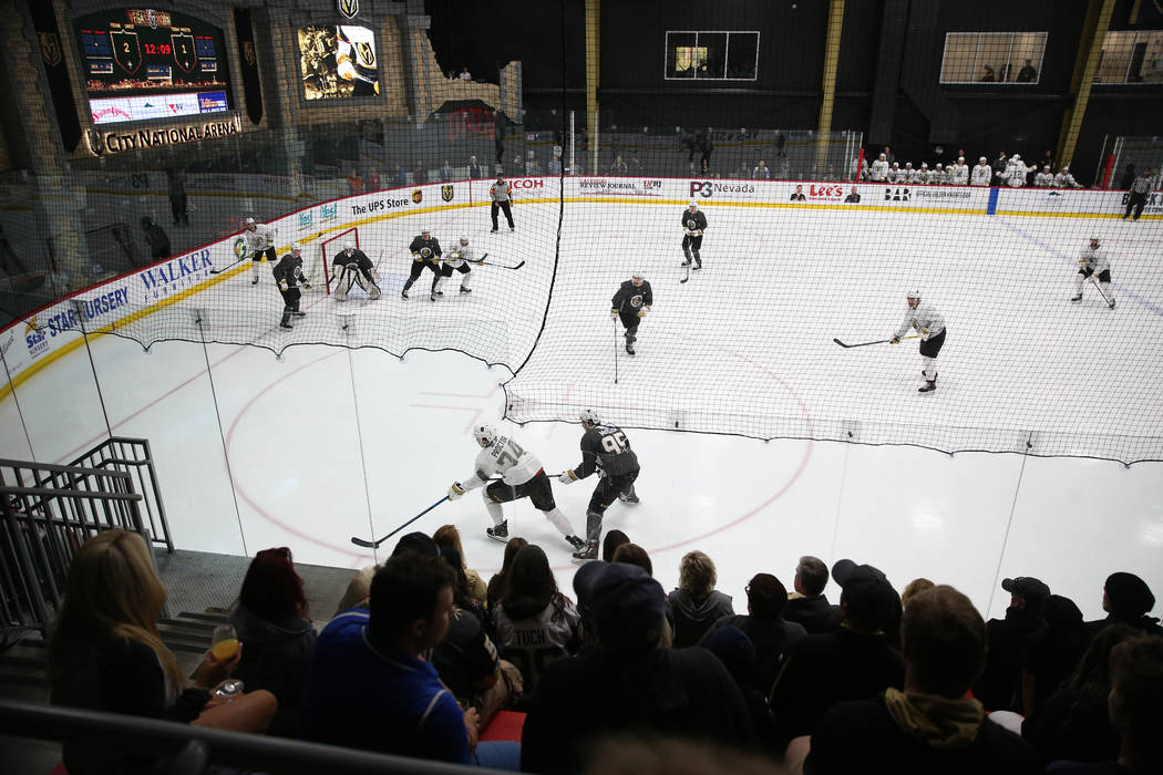 Players during a development camp scrimmage at City National Arena in Las Vegas, Saturday, June ...