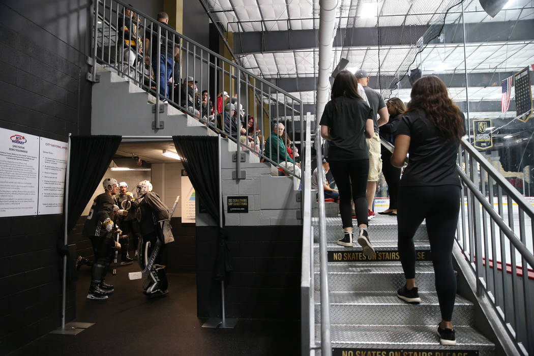 Players get ready to take the ice during a development camp scrimmage at City National Arena in ...